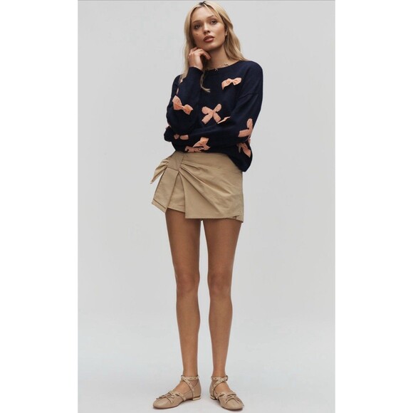Anthropologie Maeve Sweater Women Navy 3D Bow Preppy Holiday Comfy Medium NWT